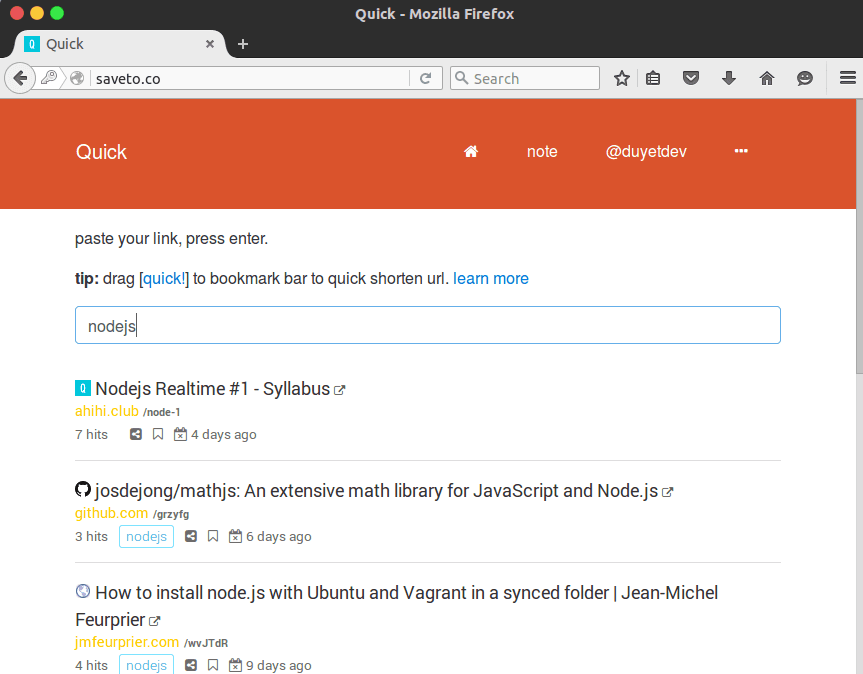 Update saveto.co: tìm kiếm và gắn tag link